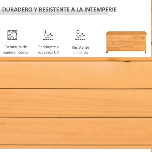  Baúl de Madera Exterior Caja de Almacenamiento de Jardín con Tapa Abrible y Diseño Persiana 127x56x60 cm Natural [4]