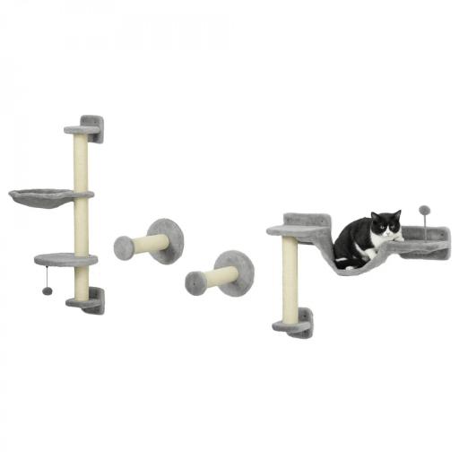 Juego de Escalada para Gatos de Pared 4 Piezas con Hamaca Bola Plataformas 84,5x19x54 cm Gris y Beige [9]