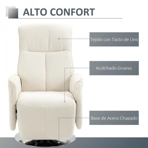 Sillón de Masaje Eléctrico con Reposapiés Sillón Relax Giratorio y Reclinable con Mando 68,5x77x117 cm Crema [5]