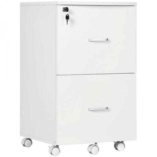 Cajonera de Oficina Mueble Auxiliar con 2 Cajones Cierre con Llave para Estudio Despacho 43x45x72 cm Blanco [9]
