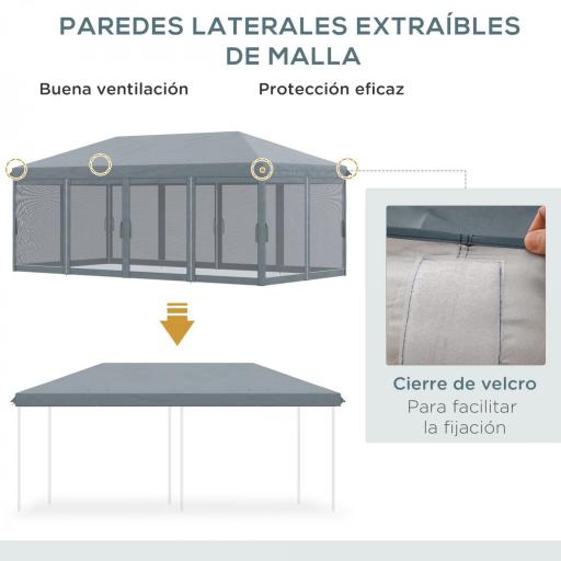 Carpa Plegable Pop-Up Gazebo 6x3 m con 6 Paredes Laterales de Malla Anti-UV y Bolsa de Transporte Gris [4]