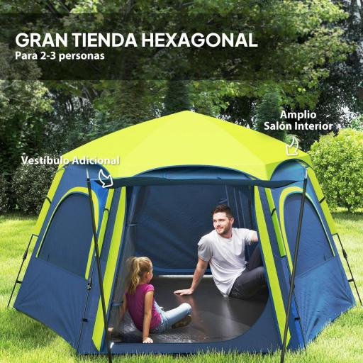 Tienda de Campaña para 4 Personas con Fácil Montaje Protección UV y Bolsa de Transporte 280x240x155 cm Azul [4]