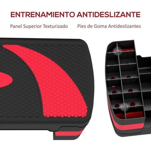 Step de Aeróbic para Fitness Antideslizante con Altura Regulable 3 Niveles 10/15/20 cm Carga 150 kg 80x31x20 cm Rojo [4]