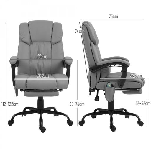 Silla de Oficina con Masaje de 6 Puntos Respaldo Alto Reclinable Altura Ajustable Reposapiés y Mando a Distancia Gris [1]