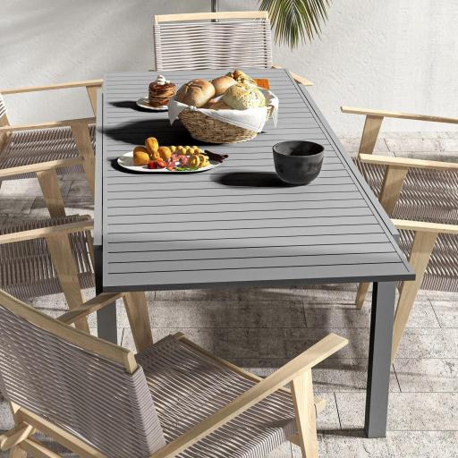 Mesa de Comedor Exterior Mesa de Terraza para 6 -8 Personas con Marco de Aluminio 180/240x94x73 cm Gris Oscuro [7]