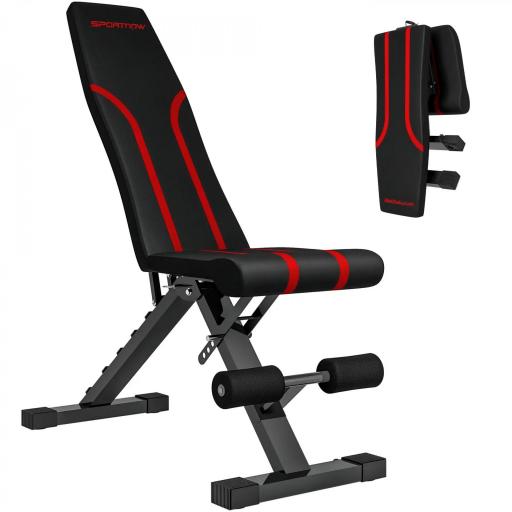 Banco de Musculación Ajustable Plegable con Respaldo y Asiento Regulables Estructura de Acero y Rodillos para Piernas [9]