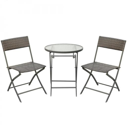Conjunto de Muebles de Jardín con Sillas Plegables y Mesa de Vidrio para Terraza Patio Marrón [7]
