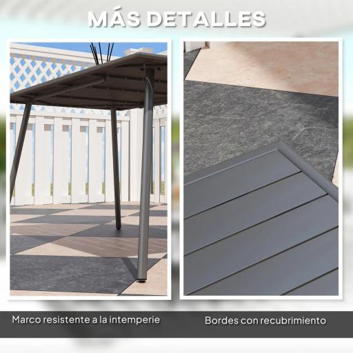Mesa de Jardín Exterior de Acero con Diseño en Lamas Resistente a la Intemperie Fácil de Limpiar 150x80x74 cm Gris [4]