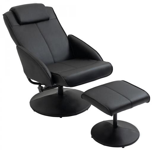 Sillón Reclinable con Reposapiés con Tapizado en PU y Estructura de Acero Carga 120 kg Negro [10]
