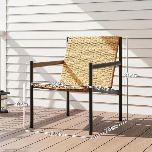 Silla de Ratán de Jardín para Exterior con Reposabrazos Estructura de Acero y Respaldo Inclinado 74x61x81 cm Natural [1]