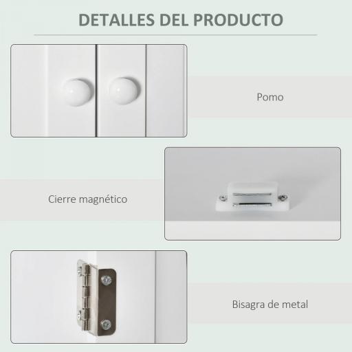 Armario Baño de Pared con 2 Puertas Estante Interior Ajustable y Compartimento Abierto Mueble Auxiliar Suspendido Multiusos para Cocina 60x20x70,5 cm Blanco [3]