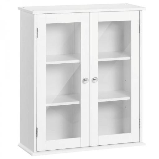 Armario de Pared Baño de 2 Puertas de Cristal Armario Colgante Multiusos para Cocina Salón con Estantes Interiores y Balda Ajustable 55x20x65 cm Blanco [3]