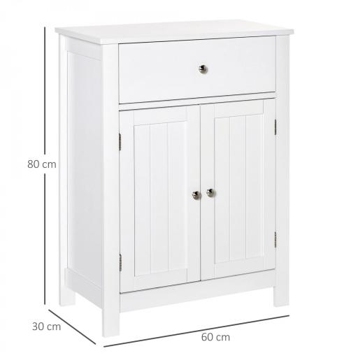 Armario de Baño con 1 Cajón 2 Puertas y Estante Interior Ajustable Mueble Auxiliar de Almacenaje Multifuncional para Salón Cocina Antivuelco 60x30x80 cm Blanco [1]