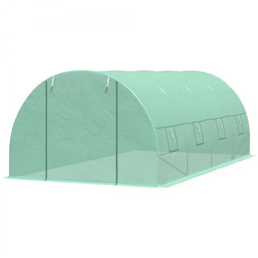 Invernadero de Túnel 600x300x200 cm Invernadero de Jardín con Puerta Enrollable 8 Ventanas Cubierta PE 140g/m² y Tubo de Acero para Cultivos Plantas Verduras Verde [9]
