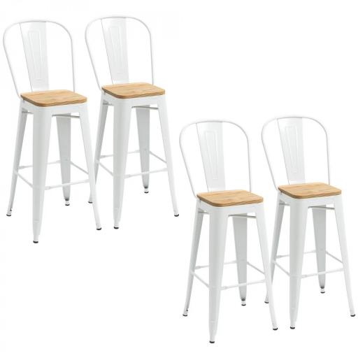 Juego de 4 Taburetes Altos de Cocina Apilables con Respaldo Taburetes de Bar con Reposapiés 44x48x117 cm Blanco [5]