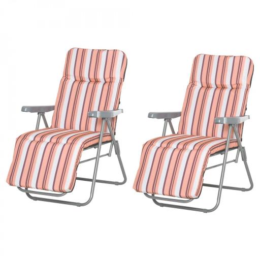  2 Tumbonas de Jardín de Acero con Cojín Acolchado Respaldo Ajustable y Reposapiés 60x75x65-102 cm Rayas Naranja [9]