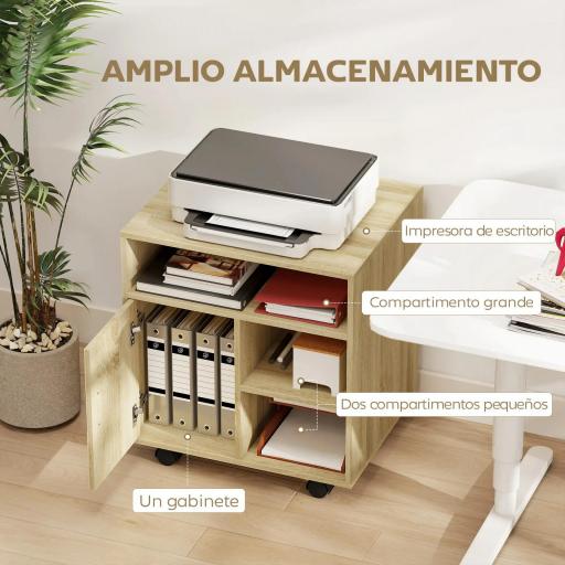 Mueble para Impresora con Ruedas Multifuncional con Estantes con Amplio Espacio de Almacenaje 60x50x65,5 cm Natural [7]