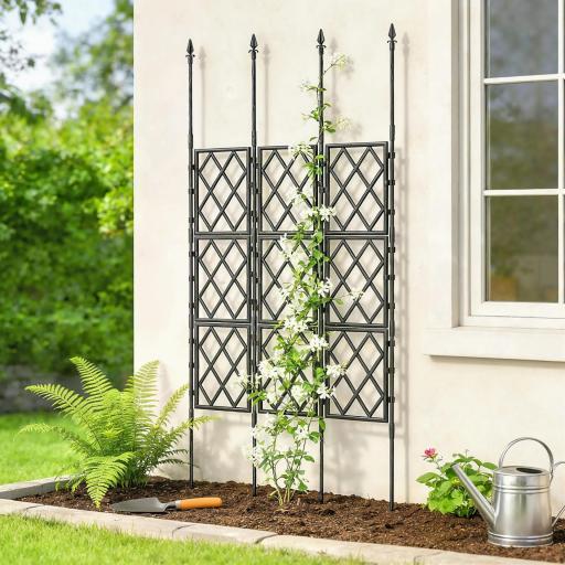 Enrejado de Jardín Plegable Soporte para Plantas Trepadoras con Montaje DIY y Marco de Acero 85x197 cm Negro [4]