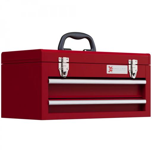 Caja de Herramientas de Acero con 2 Cajones Bandeja Tapa Abatible Cierres Metálicos y Asa 46x24x22 cm Rojo [4]