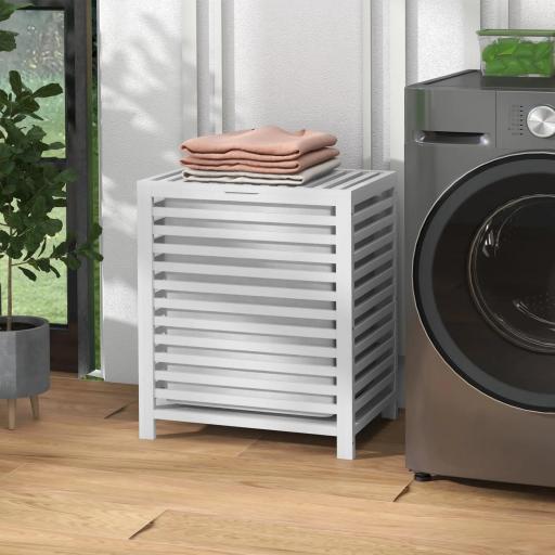 Cesta para la Colada de Bambú Capacidad de 55L Cesto para Ropa Sucia con 2 Asas y Bolsa Extraíble 50x36x60 cm Blanco [3]