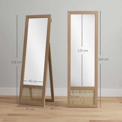 Espejo de Cuerpo Entero 160x50 cm con Marco de Madera y Soporte para Salón Dormitorio Natural [4]