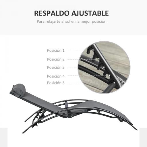 Tumbona Reclinable de Aluminio con Respaldo Ajustable en 5 Posiciones y Reposacabezas Extraíble Acolchado Textelino [2]