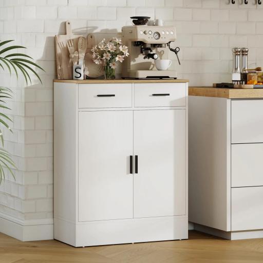 Aparador de Salón con 2 Puertas 2 Cajones y Estantes Ajustables para Cocina Entrada Dormitorio 68,6x35x90,3 cm Blanco [7]