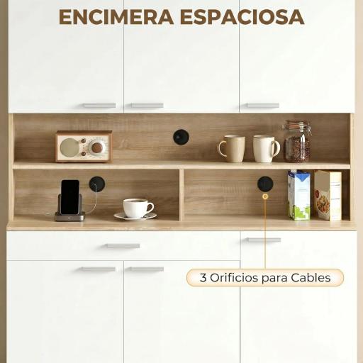 Alacena de Cocina Alta con 6 Puertas y Gran Cajón Estantes Encimera Amplia para Microondas 120x40x175 cm Blanco [5]