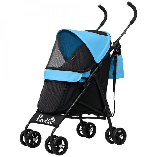 Cochecito para Perros Pequeños con Estructura de Paraguas con Cojín Lavable Portavaso Ventanas de Malla y Bolsa Azul [8]