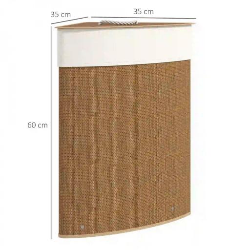Cesto Ropa Sucia Bambú para Esquina 55L con Tapa y Asa Bolsa Extraíble Lavable 35x35x60 cm Marrón [1]