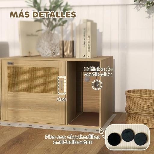 Mueble Arenero para Gatos Caja de Arena para Gatos con Almohadilla para Rascar y Puerta de Ratán 80x50x50 cm Roble [3]