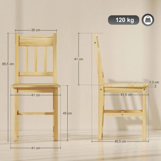 Juego de 2 Sillas de Comedor de Madera Sillas de Cocina con Respaldo de Listones, Asiento Amplio Madera Natural [1]