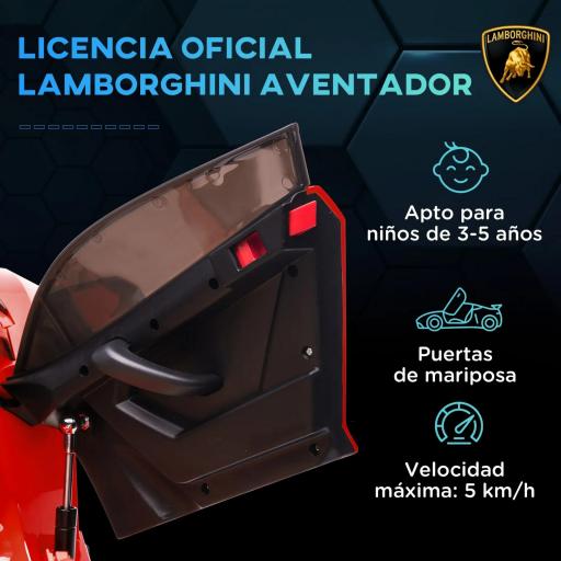 Coche Eléctrico Lamborghini para Niños Velocidad Max.5 km/h Puerta de Tijera con Control Remoto MP3 Rojo [6]