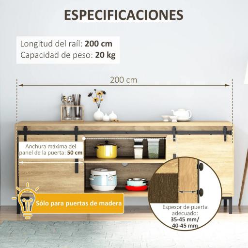 Herrajes Puertas Correderas 200 cm para Puerta Corredera Doble de Madera Ancho 50 cm Mueble de TV Armario Negro [7]