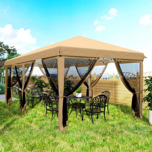 Carpa Plegable 6x3 m Cenador de Jardín con 6 Mosquiteras Bolsa de Transporte y Marco de Acero para Camping Fiestas Beige [7]