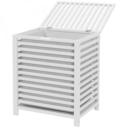 Cesta para la Colada de Bambú Capacidad de 55L Cesto para Ropa Sucia con 2 Asas y Bolsa Extraíble 50x36x60 cm Blanco [9]