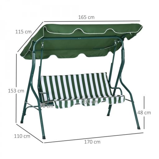 Balancín de Exterior con Toldo Ajustable en Ángulo Impermeable y Marco de Acero para Patio Balcón 170x110x153 cm Verde [1]
