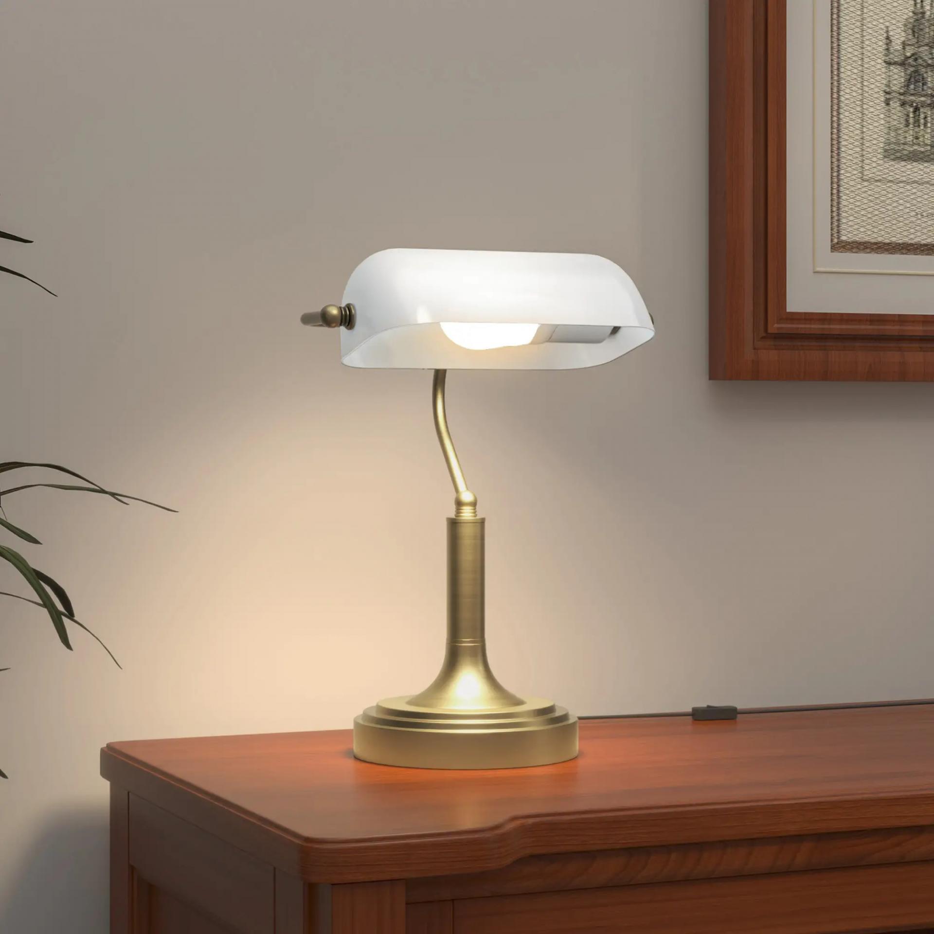 Lámpara de Escritorio Banquero con Pantalla Ajustable Interruptor Basculante para Oficina Biblioteca Blanco