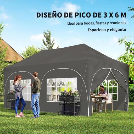 Carpa Plegable 6x3 m Pop-up con 6 Laterales Desmontables Altura Ajustable y Bolsa de Transporte Gris Oscuro [3]
