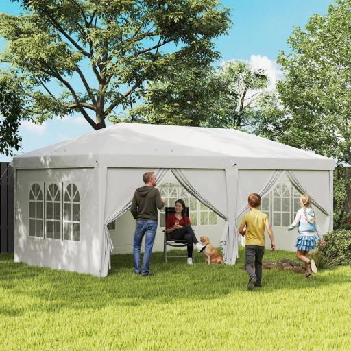 Carpa Plegable 5,85x2,95x2,7 m con 4 Paneles 4 Ventanas 2 Puertas 1 Bolsa Anti-UV y 12 Orificios de Drenaje Blanco