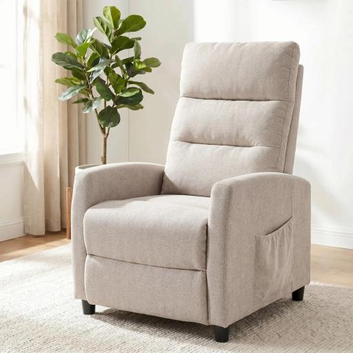 Sillón de Masaje Reclinable con Reposapiés 2 Zonas de Masaje Respaldo Alto Bolsillos Tapizado en Chenilla Crema [2]