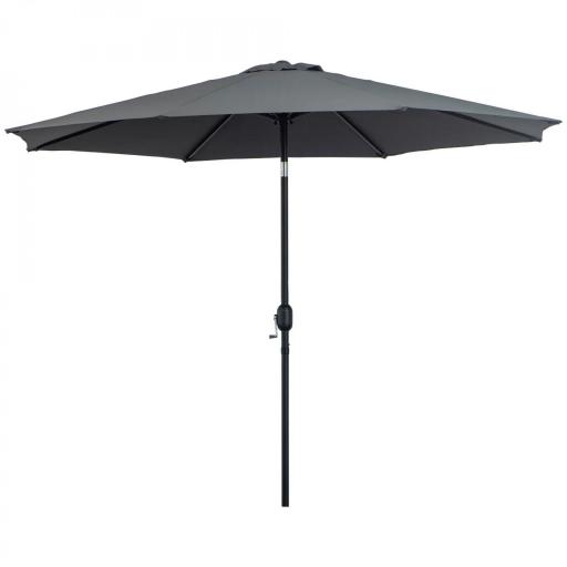 Sombrilla de Jardín Ø295x250 cm con Manivela Parasol Exterior con Mecanismo de Inclinación y Poste Desmontable de Metal para Terraza Piscina Patio Gris Oscuro [9]