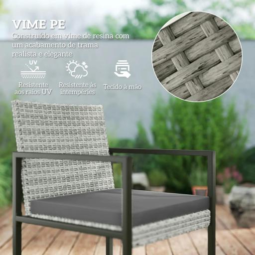 Conjunto de Jardín Exterior de 9 Piezas de Ratán Sintético con Mesa de Vidrio 4 Sillas y 4 Taburetes con Cojines Gris [2]
