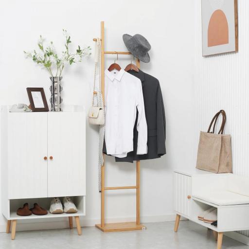 Perchero de Pie de Bambú Estilo Moderno con Ganchos y Barras para Entrada Pasillo Dormitorio 36x24x168 cm Natural