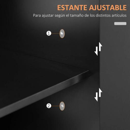 Carrito de Cocina con Armario con Puertas y Estante Interior Ajustable Cajón Barra y Especiero Móvil Aparador Auxiliar con Ruedas para Comedor 109x40x89 cm Negro [4]