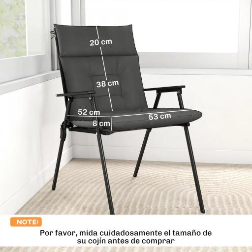 Set de 4 Cojines para Sillas de Jardín Impermeables y Antideslizantes con Respaldo Correas 112x53 cm Gris Oscuro [1]