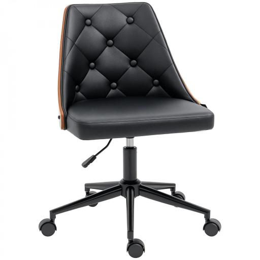Silla de Oficina con Altura Ajustable y Basculante para Dormitorio Oficina 53x62x77-87 cm Negro y Madera [9]