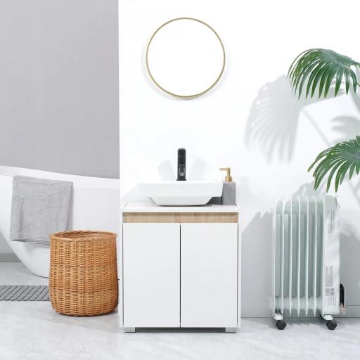 Mueble para Debajo del Lavabo Armario Bajo con 2 Puertas y Almacenamiento Interior 57x33x60 cm Blanco [5]