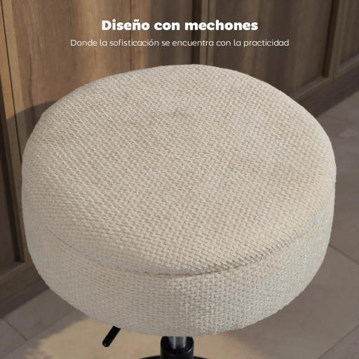Taburete de Bar con Almacenaje Altura Ajustable Taburete de Cocina Redondo Giratorio Tapizado en Chenilla Beige [5]
