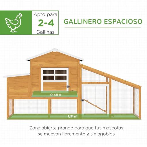 Gallinero de Madera Exterior Jaula para 2-4 Gallinas con Corral de Alambre Techos Asfálticos Nido Bandeja Extraíble y Rampa 200x80x105 cm Marrón [3]